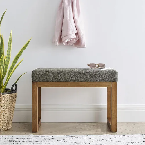 Vista 3 de Banco otomano rectangular, taburete de 25 pulgadas, tela de hilo hecho y madera de goma resistente, perfecto para salas de estar, dormitorios