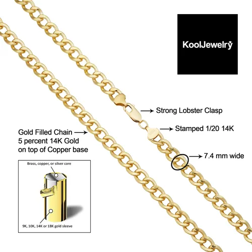 Vista 3 de Kooljewelry Collar de cadena cubana de Miami con relleno de oro amarillo macizo de 14 quilates para hombres y mujeres