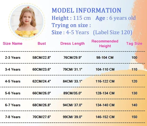 Vista 6 de iTVTi Disfraz de princesa Bella para niñas, vestidos amarillos, disfraz de Halloween, cosplay, cumpleaños, con accesorios