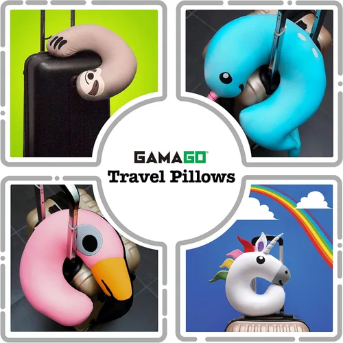 Vista 4 de GAMAGO Sloth Kids & Kidults, bonita almohada de avión para viajes, tela ultra suave rellena con microperlas para un suave apoyo del cuello