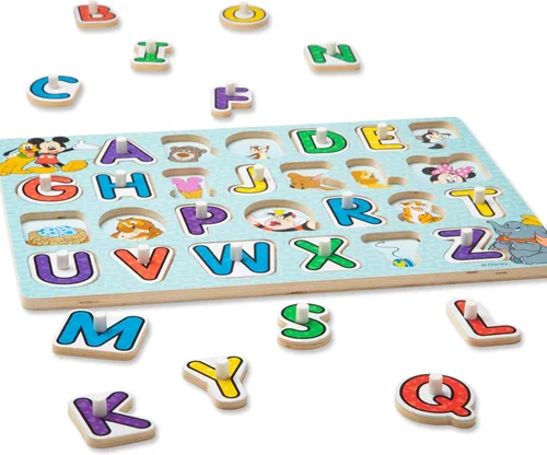 Vista 4 de Melissa & Doug Disney Classics - Rompecabezas de madera con diseño del alfabeto (26 piezas)
