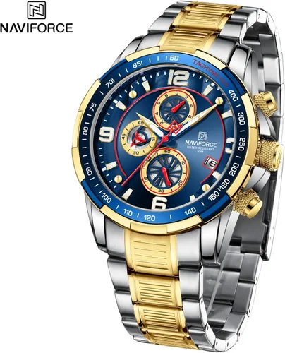 Vista 3 de NAVIFORCE Reloj analógico de cuarzo con cronógrafo para hombre con pulsera de acero inoxidable