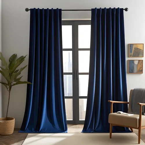 Vista 24 de Cortinas opacas de terciopelo negro para sala de estar, 52 pulgadas de ancho x 63 pulgadas de largo, cortinas opacas de lujo para dormitorio