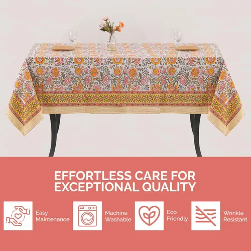 Vista 6 de Labhanshi Mantel redondo de algodón con estampado de bloques de mano indio, 72 pulgadas, 6 plazas y rectangular, 72 x 108 pulgadas, 8 plazas
