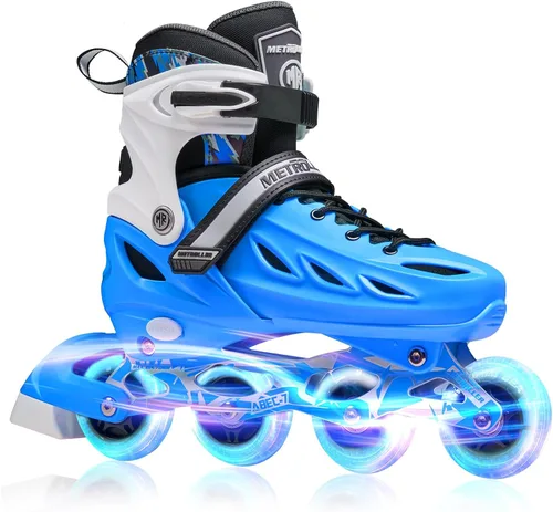 Vista 10 de METROLLER Patines en línea para niñas y niños, mujeres, hombres, 4 tallas ajustables, patines en línea con ruedas que se iluminan, patines