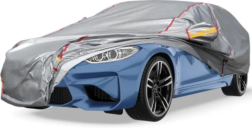 Vista 13 de Funda impermeable para automóvil para todo tipo de clima, 6 capas exteriores completas con cremallera de algodón, bolsillo de espejo. Funda