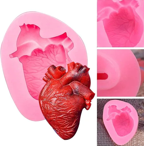 Vista 7 de WYD 2 piezas de molde de mousse de helado de corazón humano y cerebro 3D DIY Halloween órgano sorpresa molde de silicona para fondant de dulce