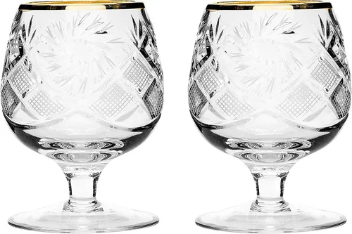 Vista 2 de Juego de 2 vasos de cristal vintage hechos a mano, brandy y coñac, cristalería antigua