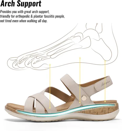 Vista 4 de Littleplum Sandalias ortopédicas para mujer con soporte de arco, cómodas sandalias planas, elegantes zapatos ortopédicos de verano para caminar