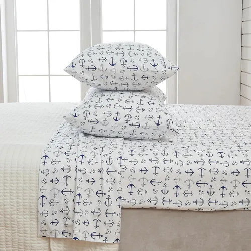 Vista 6 de Great Bay Home - Juego de sábanas de microfibra costera de 4 piezas para cama King - Sábanas ultra suaves con estampado náutico - Sábanas y fundas