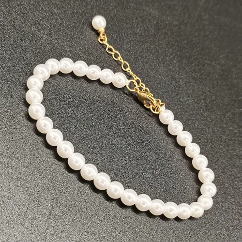 Vista 3 de Pulsera redonda de perlas blancas de 0.236 in para mujer, pulseras de perlas de concha simulada, accesorios de boda, regalo de joyería ajustable