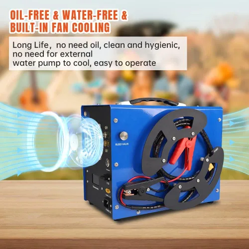 Vista 9 de TOAUTO - Compresor de aire PCP A3, diseño único vertical+carrete de alambre, parada automática, sin aceite/agua, 4500Psi/30Mpa, conector rápido