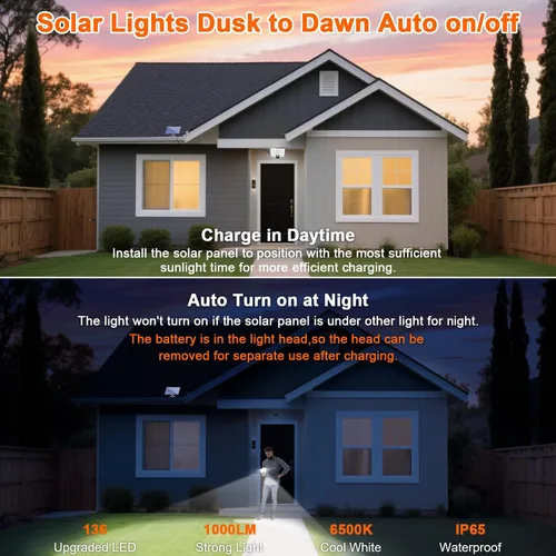 Vista 4 de Luces solares con sensor de movimiento para exteriores, impermeables, 3 modos, funciona con energía solar, luces de cobertizo del atardecer al