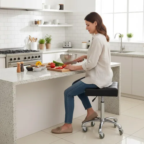 Vista 5 de Kaleurrier Taburetes resistentes con ruedas, taburete ajustable sin respaldo de 400 libras, silla giratoria para superficie de altura de mostrador