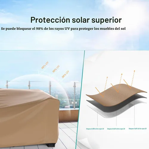 Vista 4 de Funda para Juego de Muebles de Patio Impermeable, Fundas Resistentes para Muebles de Exterior Juego de Sofá Seccional de Mimbre Ratán Mesa Silla