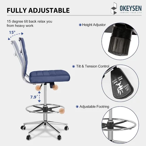 Vista 5 de Okeysen - Silla de dibujo sin brazos, silla de oficina ergonómica de cuero de 400 libras con anillo de pie ajustable, moderna silla de escritorio