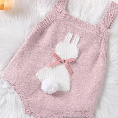 Vista 4 de My First Easter - Traje de bebé niña y niño con bordado de conejito en general para recién nacido, ropa de conejo sin mangas
