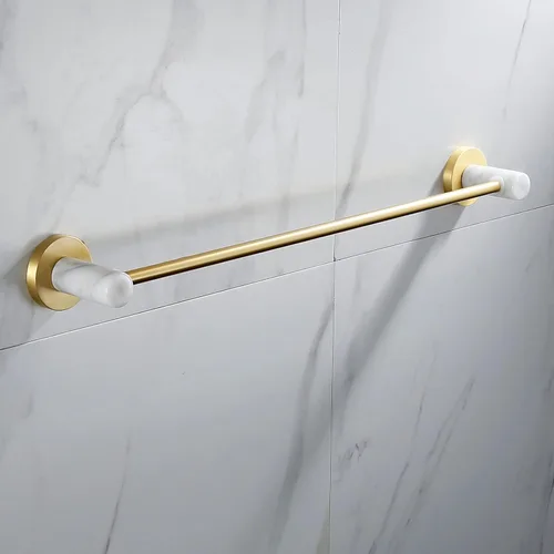 Vista 6 de Toallero para baño, espacio de luz nórdico, de aluminio, dorado, cepillado, toallero, toallero, barra de toalla de mármol natural, color y toallero