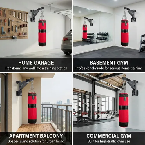 Vista 9 de Kipika Soporte de pared para bolsa pesada, soporte de bolsa de boxeo resistente para entrenamiento en interiores, gimnasio en casa, soporte