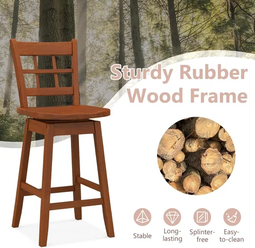 Vista 8 de Giantex Juego de 2 taburetes de bar de 24.5 pulgadas, taburetes de bar giratorios de granja con respaldo hueco de 6 rejillas y asiento ergonómico