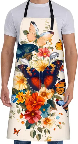 Vista 8 de Delantal de dragón para mujer con arte ardiente y helado, 27 x 31 pulgadas, delantales de cocina de fantasía con 2 bolsillos, Mariposa 01