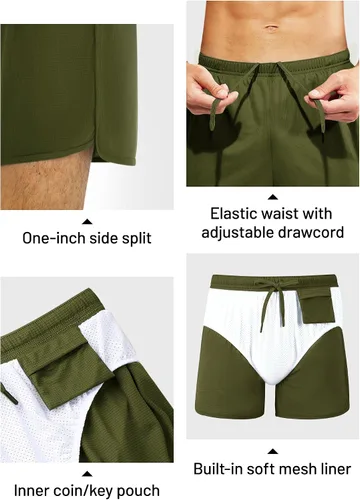 Vista 3 de MIER Men's 3''5'' Athletic Running Shorts with Liner Quick Dry Active Lightweight Gym Sports Workout Shorts for Men
