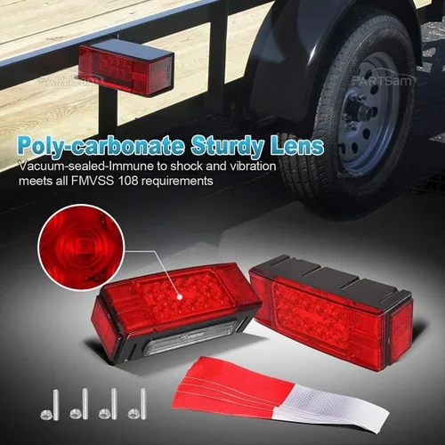 Vista 3 de Partsam Kit de luz LED de 12 V, kit de luces LED de bajo perfil sumergible rectangular para remolque de barco, luces de marcha trasera + barra