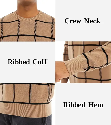 Vista 26 de MAGNIVIT Suéteres de punto de diseño básico para hombre, de algodón, suave, cuello redondo, para otoño e invierno