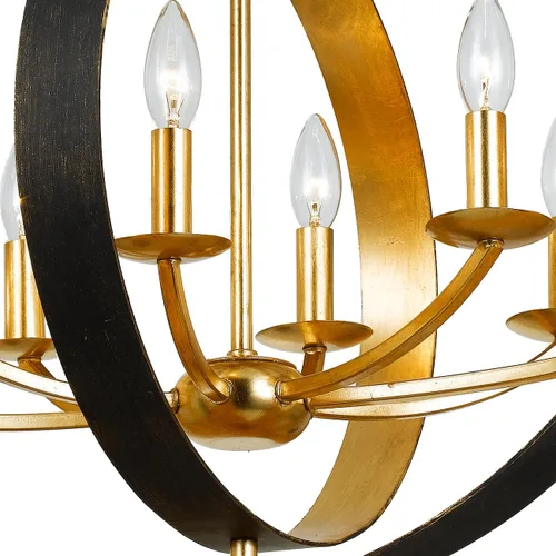 Vista 3 de Crystorama Luna 8 - Candelabro ovalado de bronce claro y dorado, lámpara de techo - Candelabros para pasillo, sala de estar, vestíbulo, granja