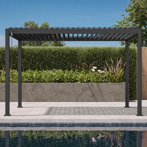 Vista 11 de Mirador 111S - Pérgola con listones redondeada de 10 pies x 10 pies, estructura completa de aluminio, techo ajustable, para exterior, duradera