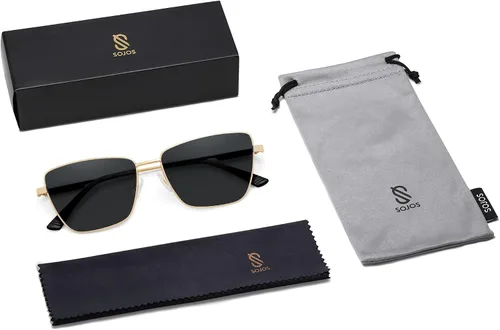 Vista 6 de SOJOS Gafas de sol polarizadas de moda para mujer, lentes planas, marco de metal retro, lentes de sol para mujer, SJ1189