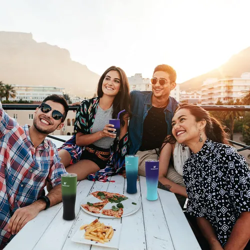 Vista 7 de HYDRAFLOW Capri - Vaso de 30 onzas con popote – Vaso aislado al vacío de triple pared – Vaso aislado al vacío – Vaso de acero inoxidable – Vaso