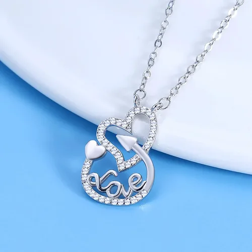 Vista 3 de Collar de corazón de amor de plata con diamante ajustable con dije de corazón de amor, joyería para el día de San Valentín para mujeres, niñas