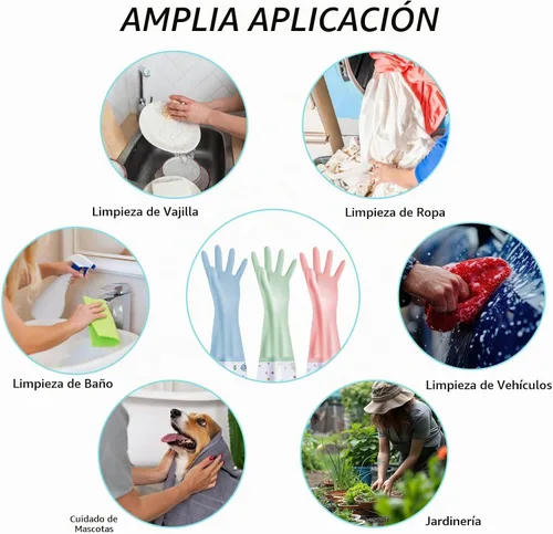Vista 6 de XJMWXHFC 3 piezas de guantes reutilizables para lavar platos, guantes impermeables de manga larga antideslizantes para el hogar con forro de algodón