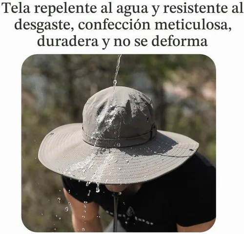 Vista 4 de Sun Protection Waterproof Breathable Wide Brim Bucket Sun Hat H2-beige