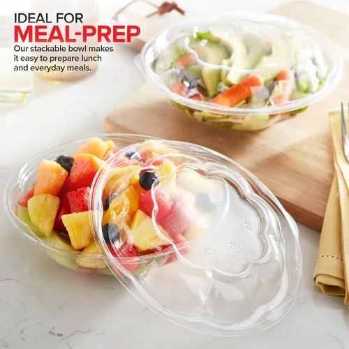 Vista 6 de Stock Your Home Cuencos de Ensalada de Plástico Transparente de 18 oz con Tapas Desechables (Paquete de 50) Mini Recipiente para Llevar con Tapa a