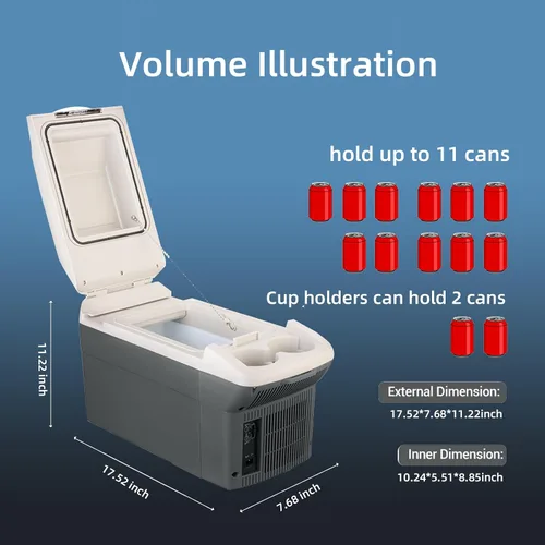 Vista 2 de Refrigerador portátil para automóvil de 9 cuartos de galón, capacidad de 9 litros, refrigerador de 12 V, enfriador eléctrico, enfriador/calentador