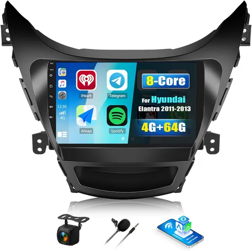 Vista 9 de 4G+64G Android Radio de coche estéreo para Hyundai Elantra 2011 2012 2013 con CarPlay inalámbrico Android Auto, pantalla táctil HD de 9 pulgadas