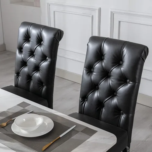 Vista 4 de Juego de 2 sillas de comedor tapizadas de piel sintética, sillas Parsons con respaldo alto, sillas laterales sin brazos para cocina y comedor