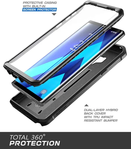 Vista 4 de SUPCASE Funda para Galaxy Note 9 con protector de pantalla (Unicorn Beetle Pro), [soporte integrado y clip para cinturón] Funda protectora Negro