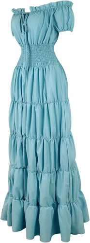 Vista 2 de Lehauya Disfraces renacentistas medievales para mujer, pirata, campesina, estilo bohemio, camisola con cintura fruncida, vestido