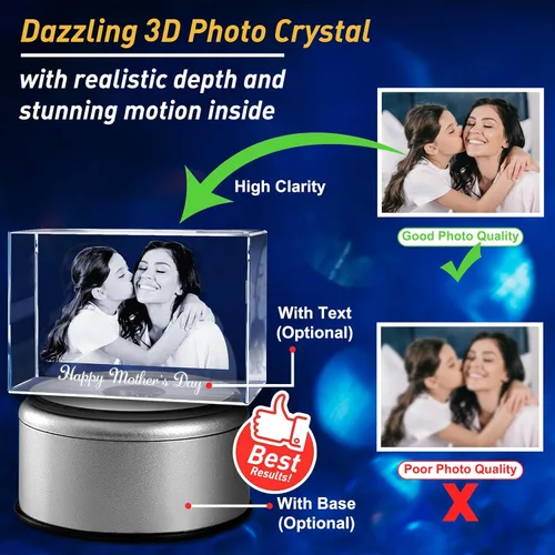 Vista 3 de Foto de cristal 3D, regalo personalizado para el día de la madre para mujeres, regalos de boda personalizados con tu propia foto para ella, él