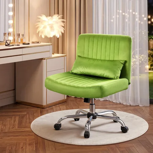 Vista 12 de Silla cruzada de terciopelo con ruedas, silla de oficina de lujo con patas cruzadas, cómoda silla de escritorio para oficina en casa, silla de Rosa