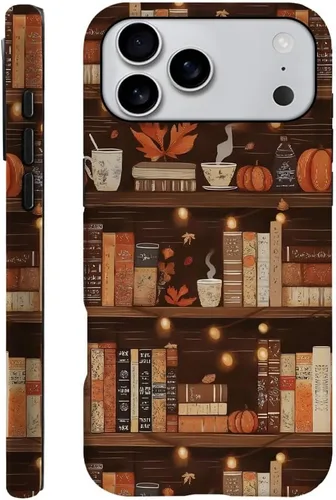 Vista 45 de Compatible con iPhone 13, Funda para teléfono duradera y a prueba de golpes con diseño de estantería de otoño - Calabaza de otoño Otoño Otoño