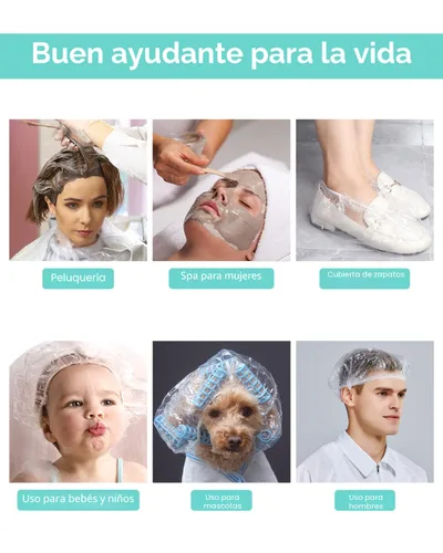 Vista 6 de Auban Gorra de ducha desechable, 100 PIEZAS Tapa de baño de plástico transparente gruesa e impermeable para tratamiento del cabello