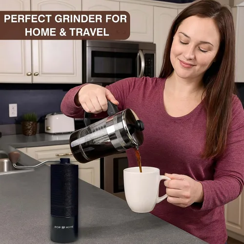 Vista 6 de Molinillo de café manual – Molinillo de mano cónico de acero inoxidable para expreso y prensa francesa – Ajustable y portátil