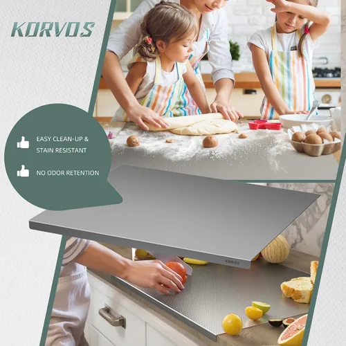 Vista 5 de KORVOS Tabla de Cortar de Acero Inoxidable 304, Tamaño Grande 23.62"x19.68" Tablas de Cortar de Servicio Pesado, Tabla de Cortar de Bajo Ruido