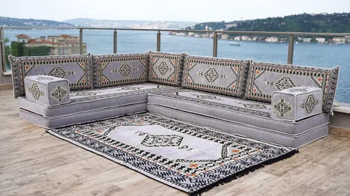 Vista 2 de arabicsofa Asiento de piso Jalsa árabe oriental gris - Cojín modular hecho a mano