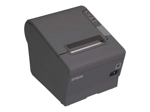 Vista 2 de Epson C31CA85656 TM-T88V Impresora térmica de recibos con fuente de poder, calificación de Energy Star, interfaz USB y Ethernet, color gris oscuro.