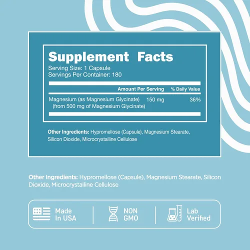 Vista 7 de Vital Vitamins Glicinato de magnesio 500 mg - Fórmula de alta absorción - Promueve la relajación, la calma y el sueño reparador - Suplemento